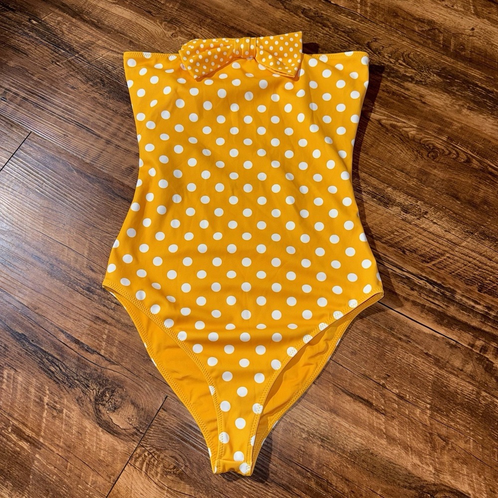 Caroline‎ Constas Yellow Polka Dot Strapless Swimsuit Women's Small